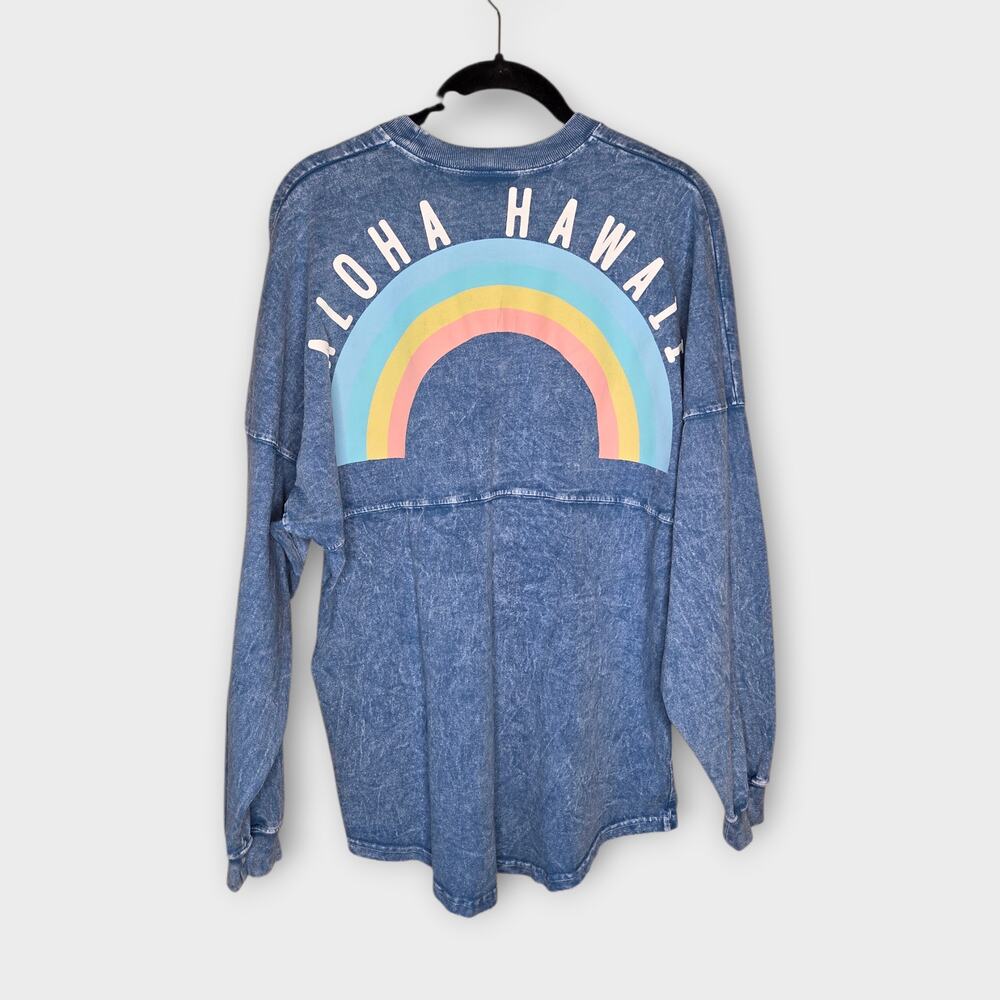 Spirit Jersey Aloha Hawaii Good Vibes Rainbow Shirt Acid Wash Blue Women's XS
